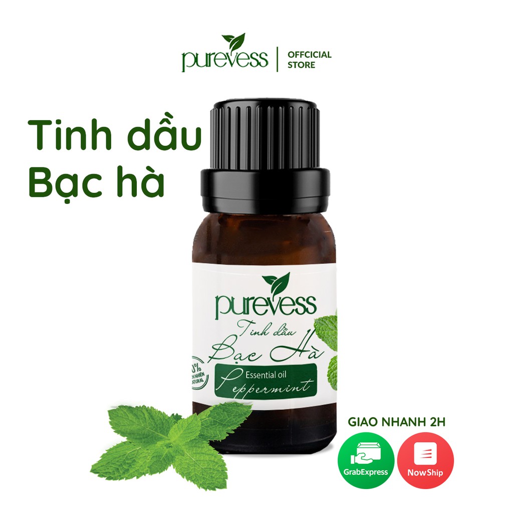 Tinh dầu Bạc Hà Purevess, thiên nhiên nguyên chất, giúp thư giãn và đuổi muỗi. 15ml