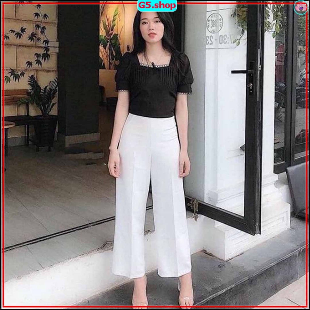 Quần suông ống rộng lưng cao khóa sườn tôn dáng chất tuyết mưa hàng cao cấp quan dài nữ ba màu đen kem trắng G5