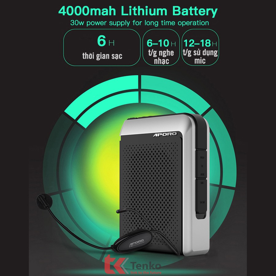 Máy Trợ Giảng Không Dây Aporo T18 Công Suất Lớn 30W Cho Phòng 100M - Có Bluetooth 5.0 Cao Cấp Version 2021