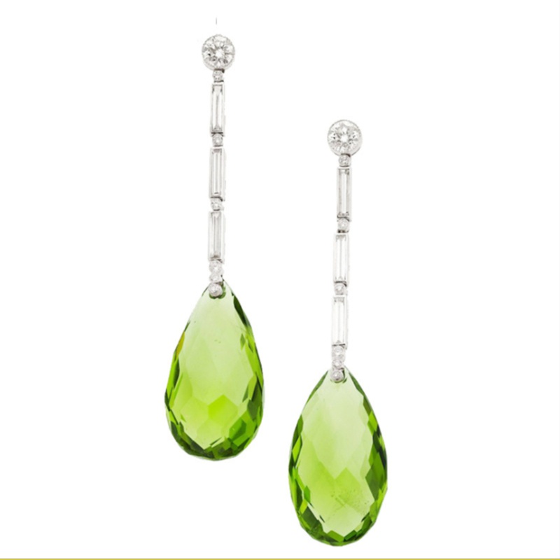 Sparkling Green Peridot Diamond Birthstone Dangle Earrings For Women Jewelry