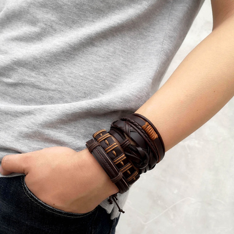 Set 5 Vòng Tay Da Nhiều Sợi Cho Nam Và Nữ