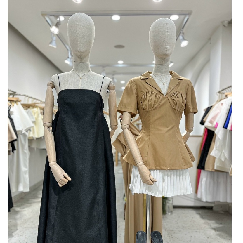 Áo sơ mi tay ngắn chiết eo xếp ngực , Peace House Clothing