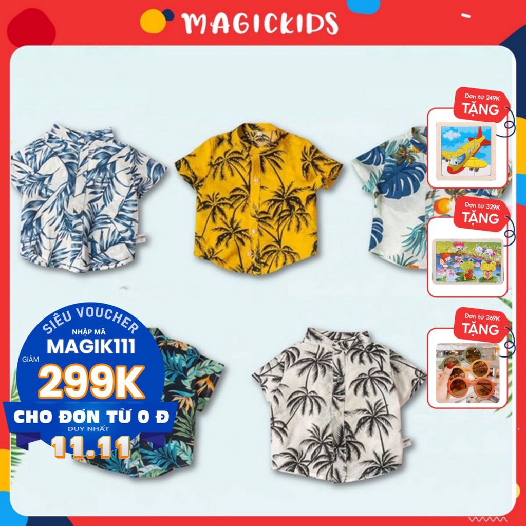 Áo sơ mi ngắn tay đi biển tơ đũi bé trai Magickids Đồ đi biển cho bé mềm mại, thoáng mát ao20019