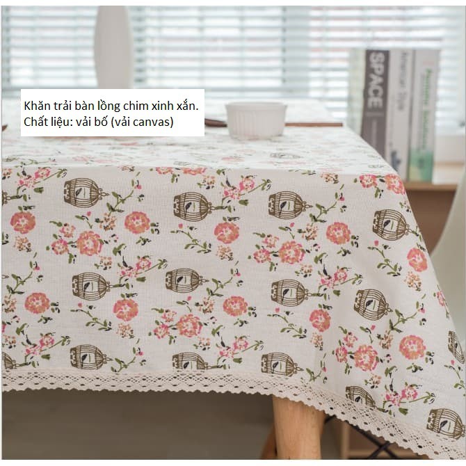 Khăn trải bàn canvas lồng chim xinh