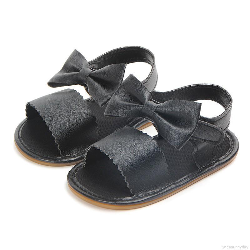 Giày sandal da PU đính nơ xinh xắn cho bé gái