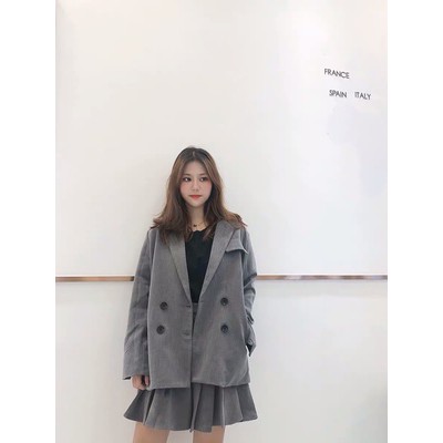 Ảnh thật 5 hình cuối-2W237.Set áo blazer thời trang kèm chân váy xếp li Hàn Quốc