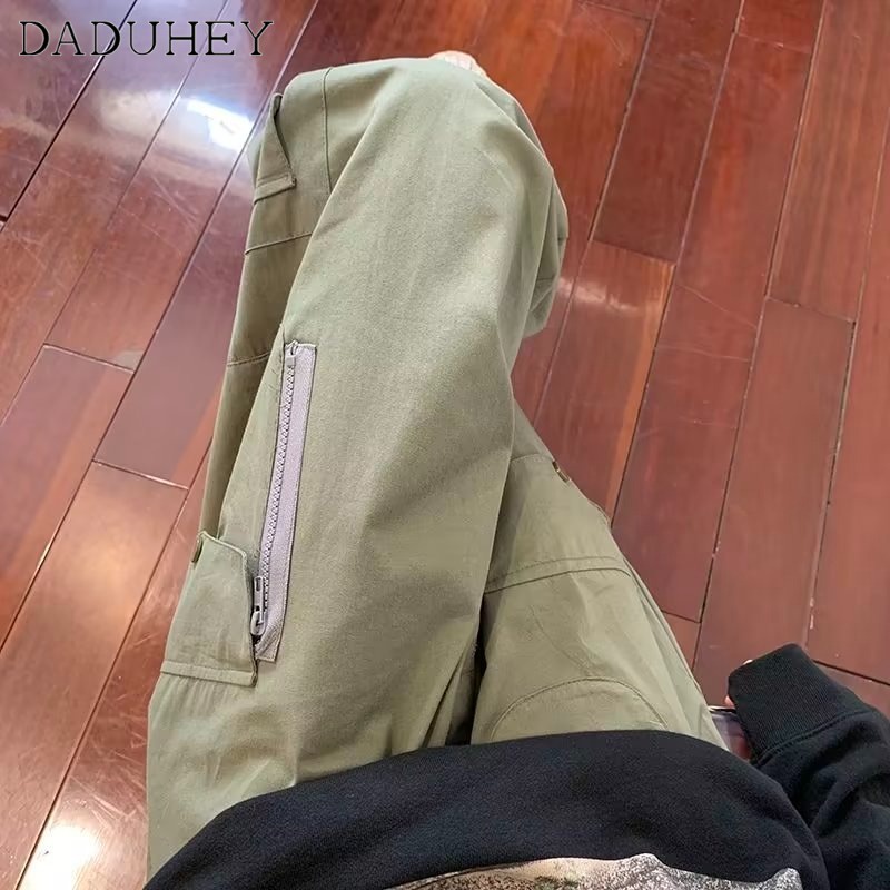 DaDuHey Men's and Women's Autumn Overalls Solid Color Wide Leg Loose Adjustable Ankle-Tied Multi-Pocket Casual Working Pants