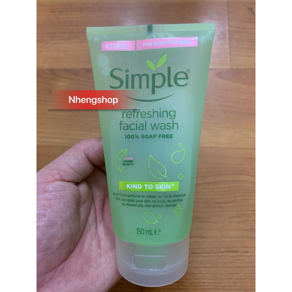 [Full 150ml] Sữa rửa mặt dạng gel Simple Kind to Skin Refreshing Facial Wash Gel 150ml