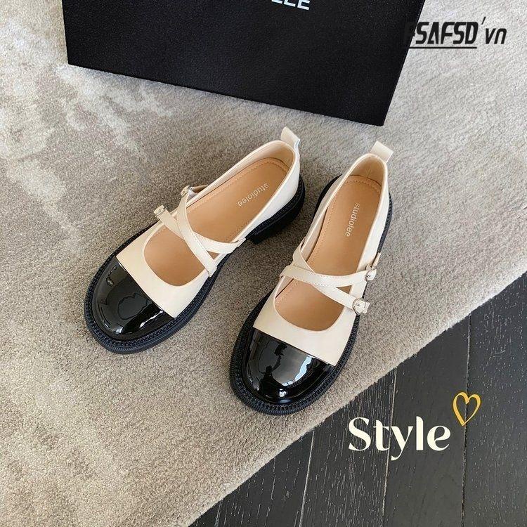Giày Da Đế Dày Phối Màu Phong Cách Pháp Thời Trang Mùa Hè 2022 Cho Nữ