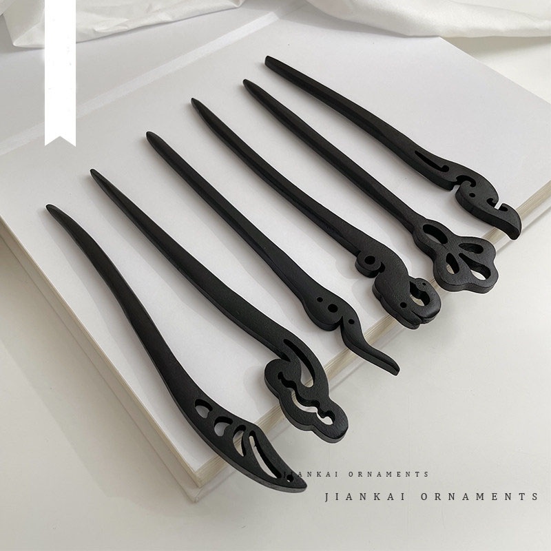 Trâm Cài Tóc Bằng Gỗ Mun Làm Thủ Công Phong Cách Retro Đơn Giản Cho Nữ