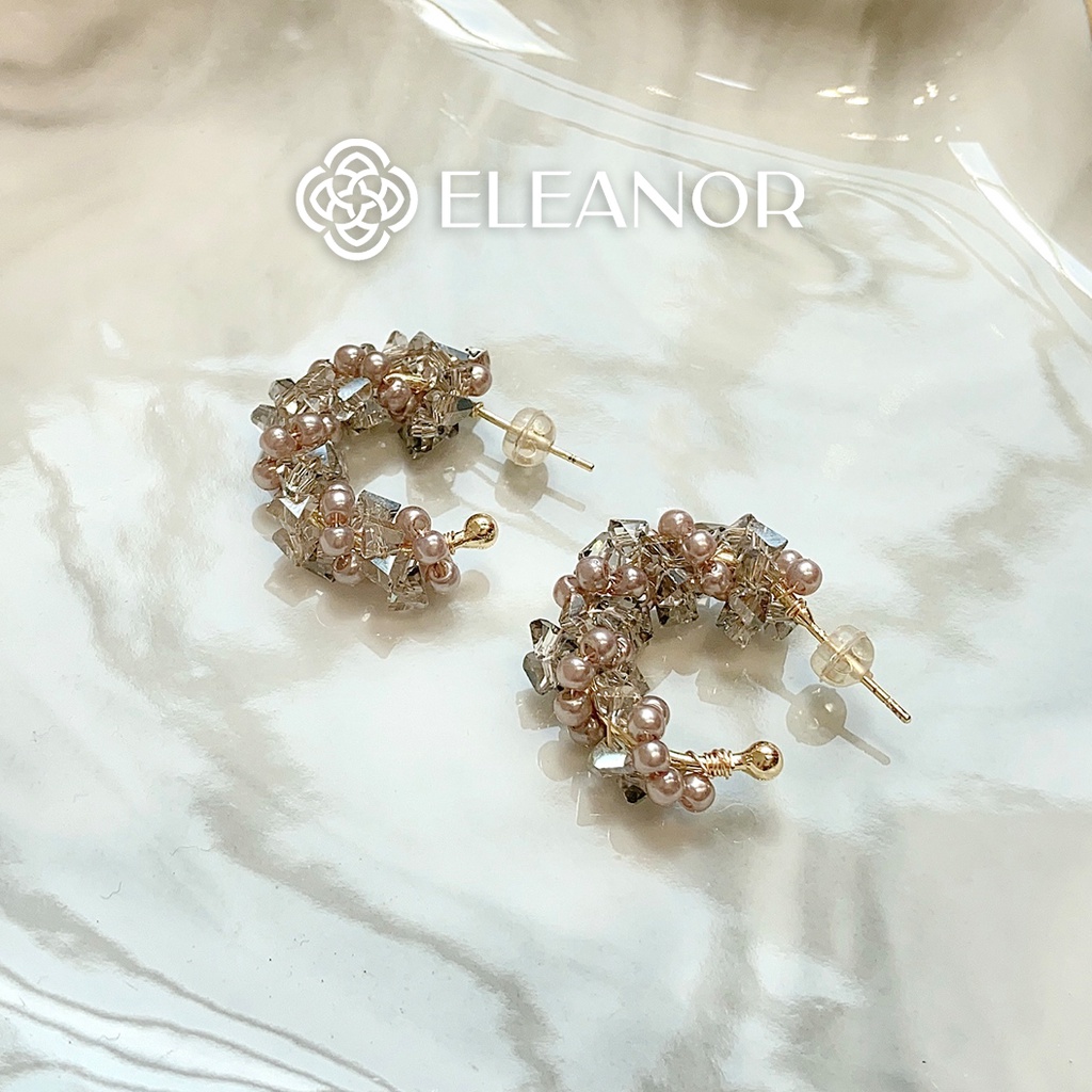 Bông tai nữ chuôi bạc 925 Eleanor Accessories dáng chữ C đính hạt cườm ngọc trai nhân tạo phụ kiện trang sức 5812