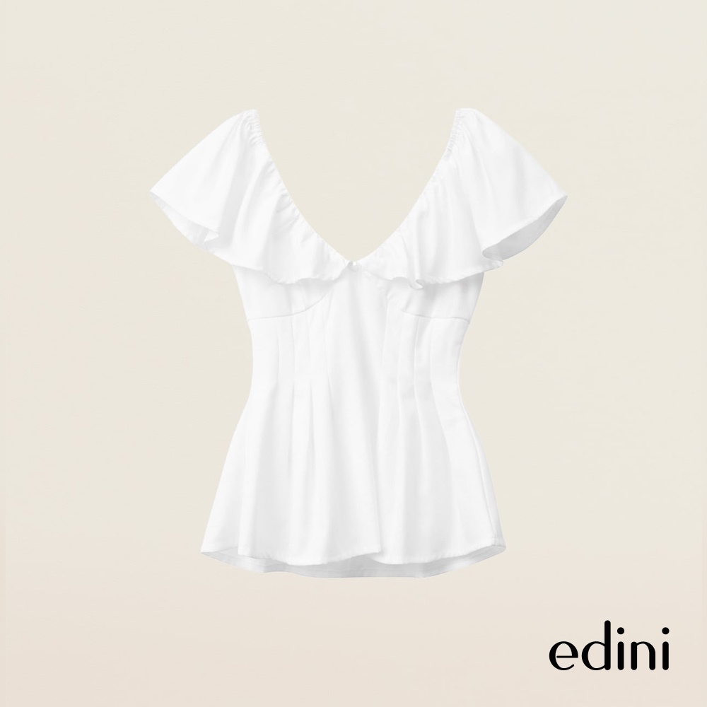 Áo Cổ V Vai Cách Điệu Hai Màu EDINI - A1284