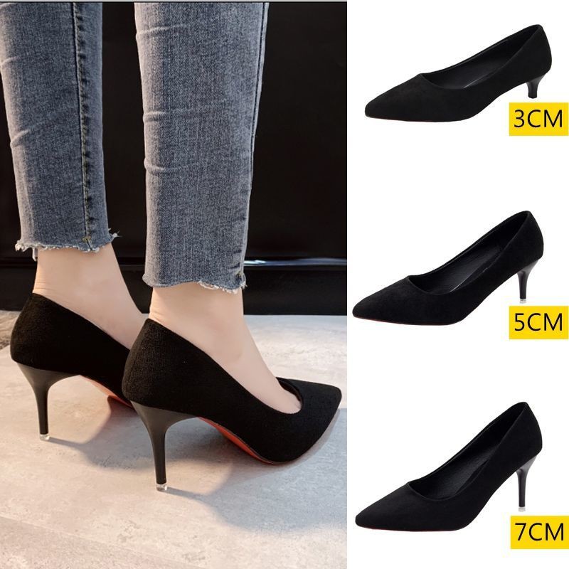 ■✼3cm small High heels female stiletto temperament black professional student formal dress etiquette plus size 5 thick heel mid-heeled shoes