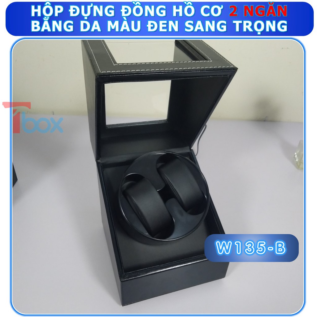 Hộp đựng Đồng hồ cơ 2 xoay Hộp xoay Đồng hồ cơ xoay 4 chế độ cao cấp Hộp lắc Đồng hồ cơ bằng gỗ màu đen piano sang trọng