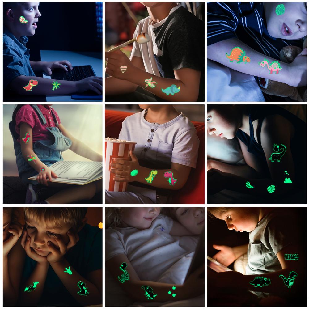 MELODG Bộ 5 Tấm Hình Xăm Dán Chống Nước Hình Khủng Long Dạ Quang