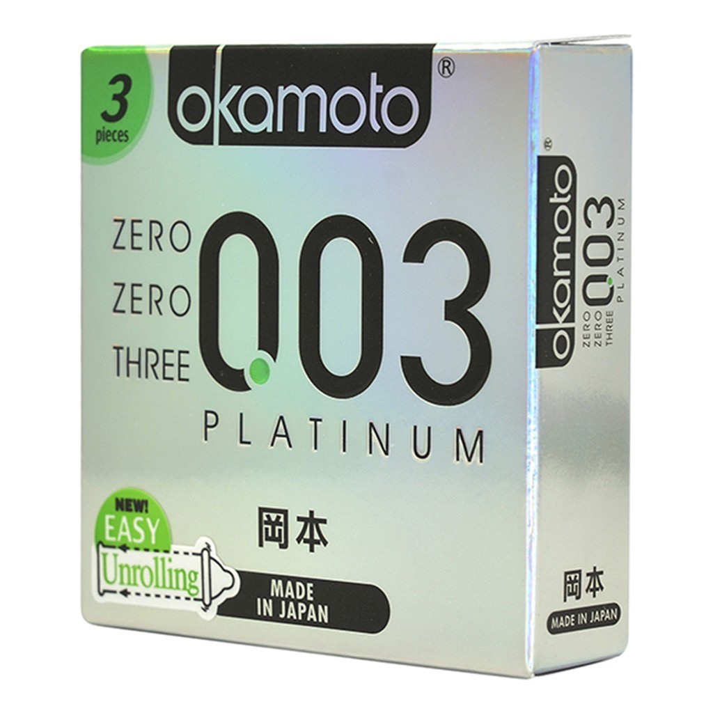 Bao cao su Okamoto 0.03 Platinum Trong Suốt Mềm Mại (Hộp 3C)