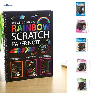 【VOLLTER】 DIY Graffiti Notebook Scratch Painting Drawing Notebook Kids Children Educational Toys with Wooden Pen