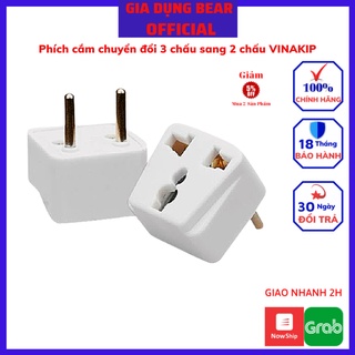 Đầu Chuyển Đổi 3 Chấu_Đầu Nối, Phích cắm điện Vinakip chuyển đổi ổ 3 chấu sang 2 chấu_Bảo Hành 6 Tháng