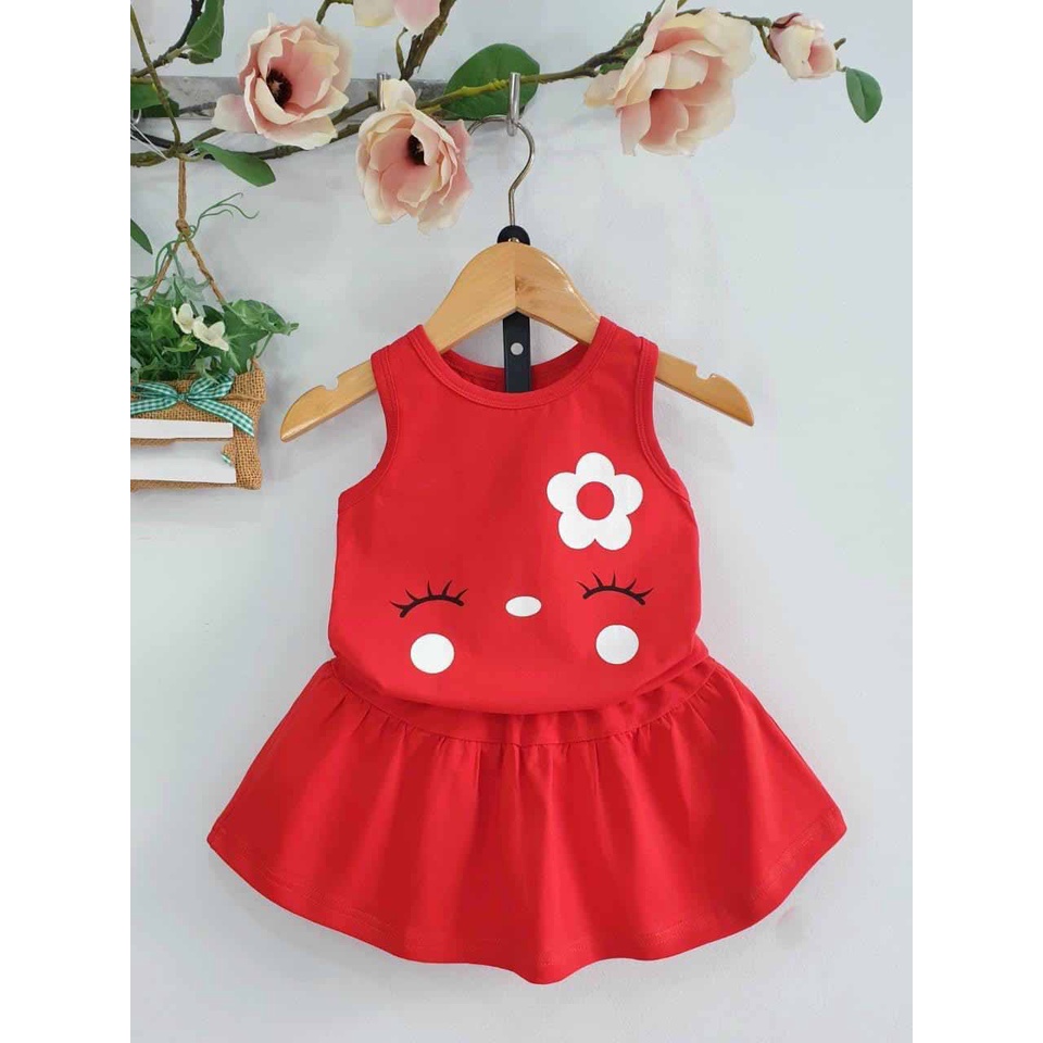 [HOT] SET ÁO KÈM CHÂN VÁY XÒE IN HÌNH HOA CHẤT COTTON MỀM MÁT SIÊU ĐÁNG YÊU CHO BÉ 8-18KG. VIDEO THẬT. XƯỞNG MAY BIBO