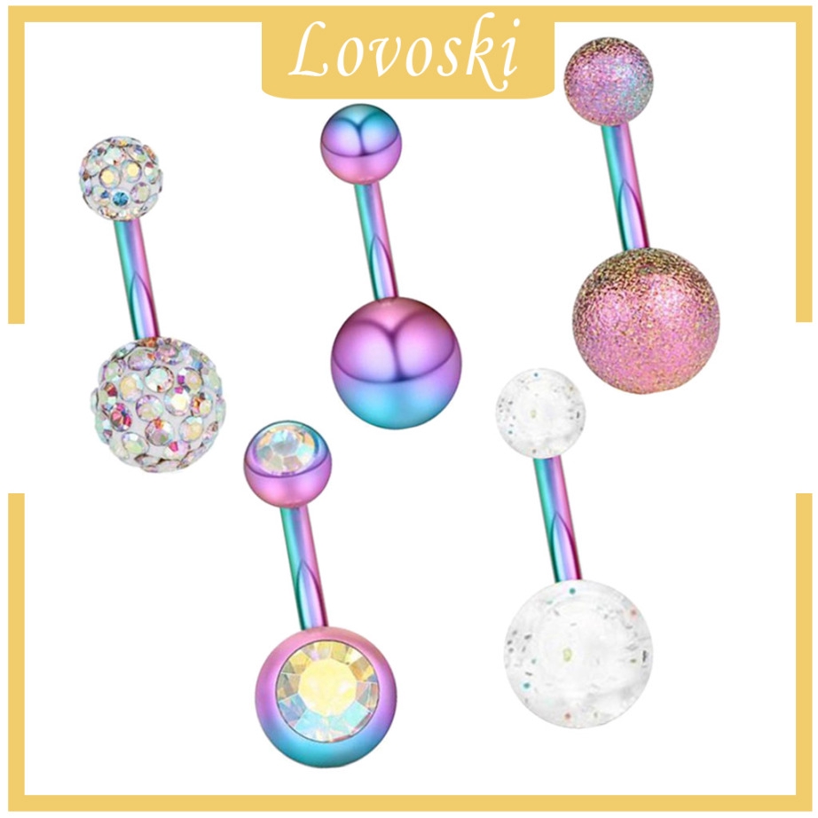 Set 5 Khuyên Rốn Dạng Thanh Tạ Đôi Đính Đá Pha Lê