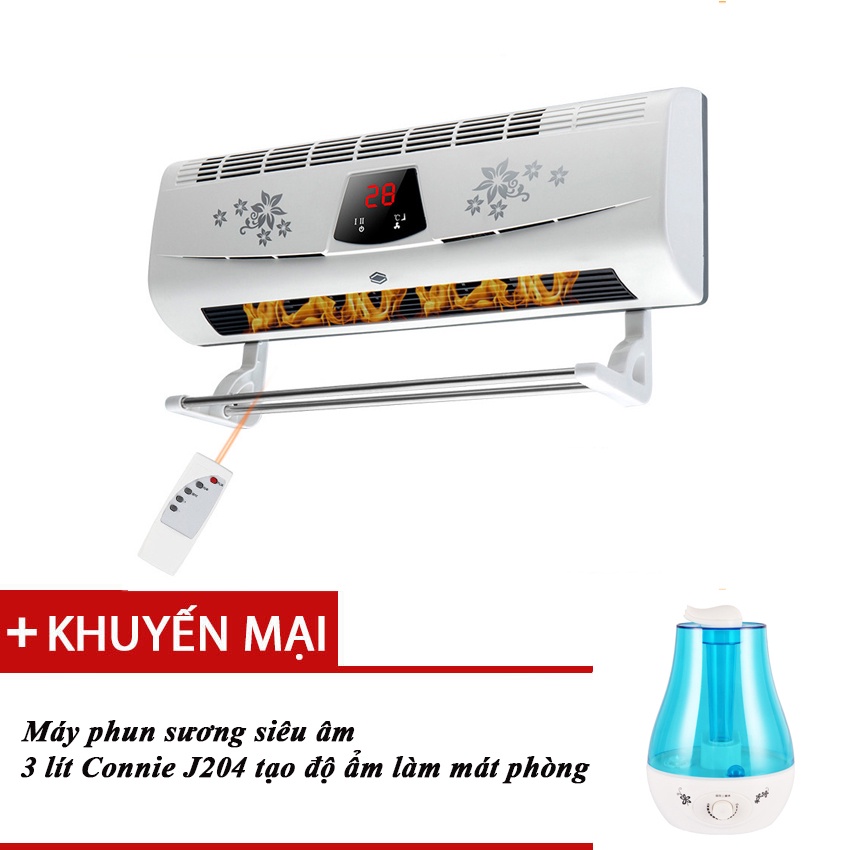 (TẶNG  PHUN SUONG 3L CONIE)Máy sưởi gốm cao cấp YANGZI-4502 hiển thị nhiệt độ kèm điều khiển từ xa