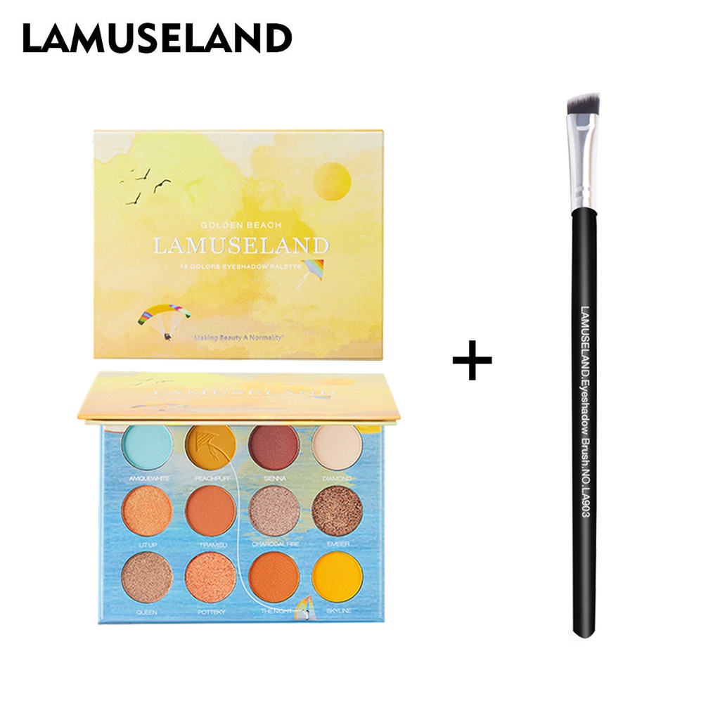 Bảng phấn mắt 12 màu  LAMUSELAND 14.4g thiết kế hộp kèm gương tiện lợi