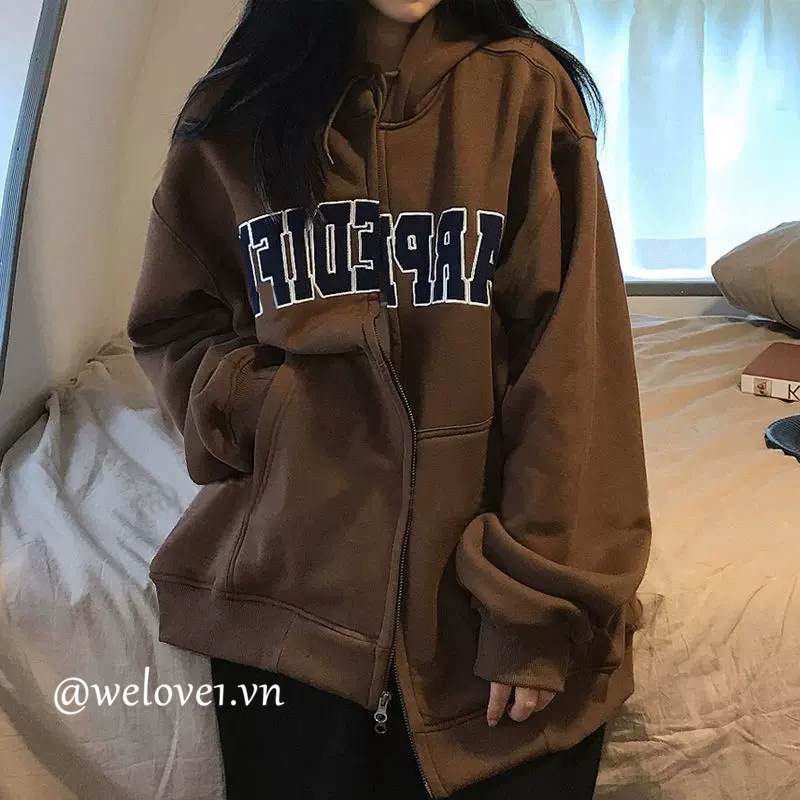 Áo Khoác Sweater Có Khóa Kéo Thêu Chữ Phong Cách Retro Mỹ 2022 Cho Nữ