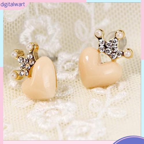 Cặp khuyên tai thiết kế hình vương miện và trái tim đính đá lấp lánh sang trọng dành cho nữ