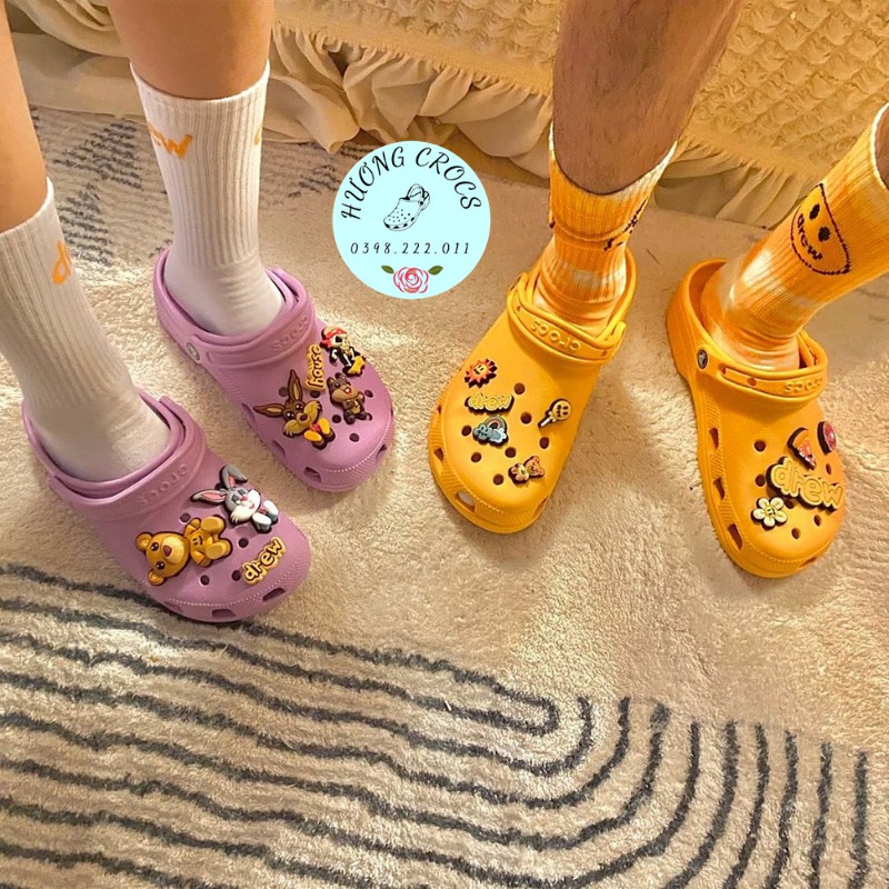 [HÀNG SẴN] Dép sục Croc.s Drew House màu vàng cao cấp, Cross Justin Bieber with drew cho nam nữ