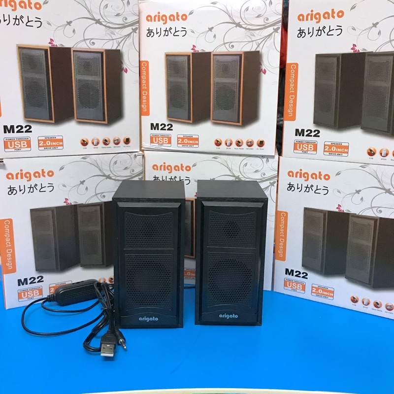 Loa máy tính vi tính laptop mini để bàn vỏ gỗ ARIGATO M22 bass giá rẻ