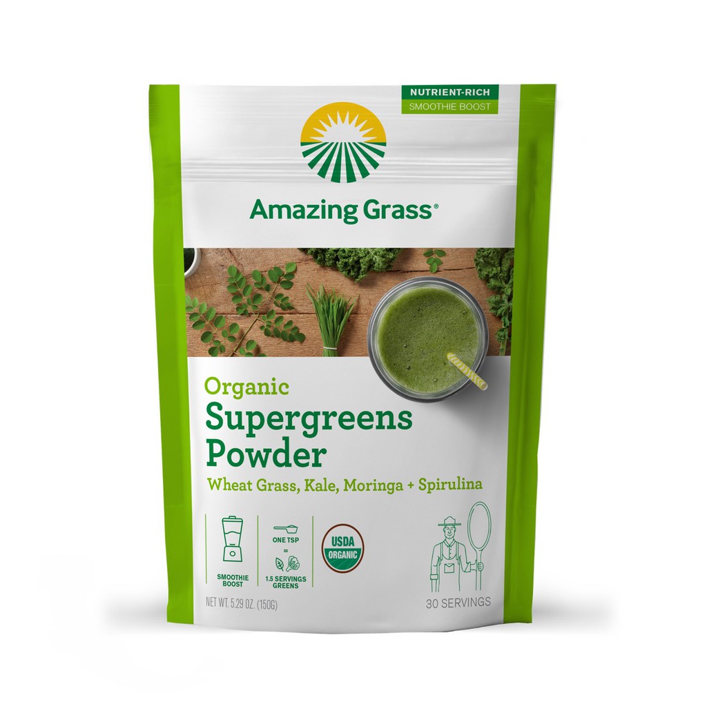 Bột sinh tố SuperGreens hữu cơ Amazing Grass - Amazig Grass Organic SuperGreens Powder - 150gr