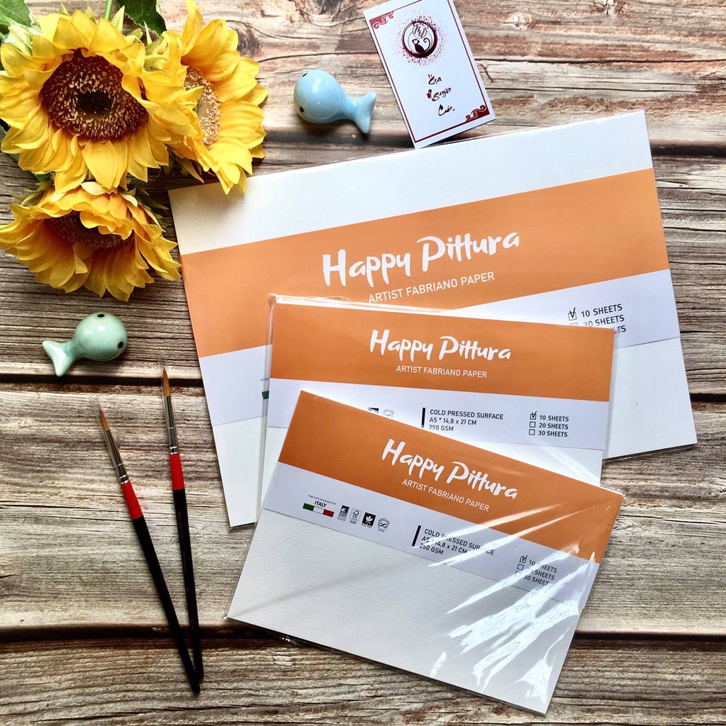 Giấy Vẽ Màu Nước Happy Pittura Set 5 Tờ 250gsm