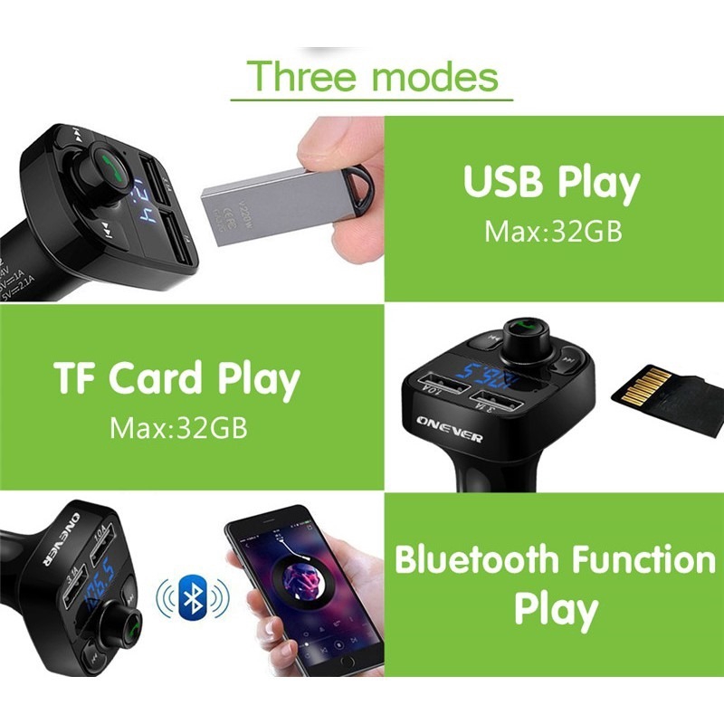 Máy nghe nhạc mp3 bluetooth cho xe hơi tích hợp FM và chức năng sạc với 2 cổng USB