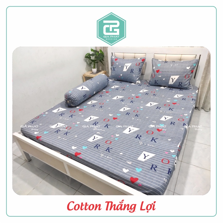 Bộ Drap {4 món} Cotton Thắng Lợi chuẩn logo họa tiết Sọc