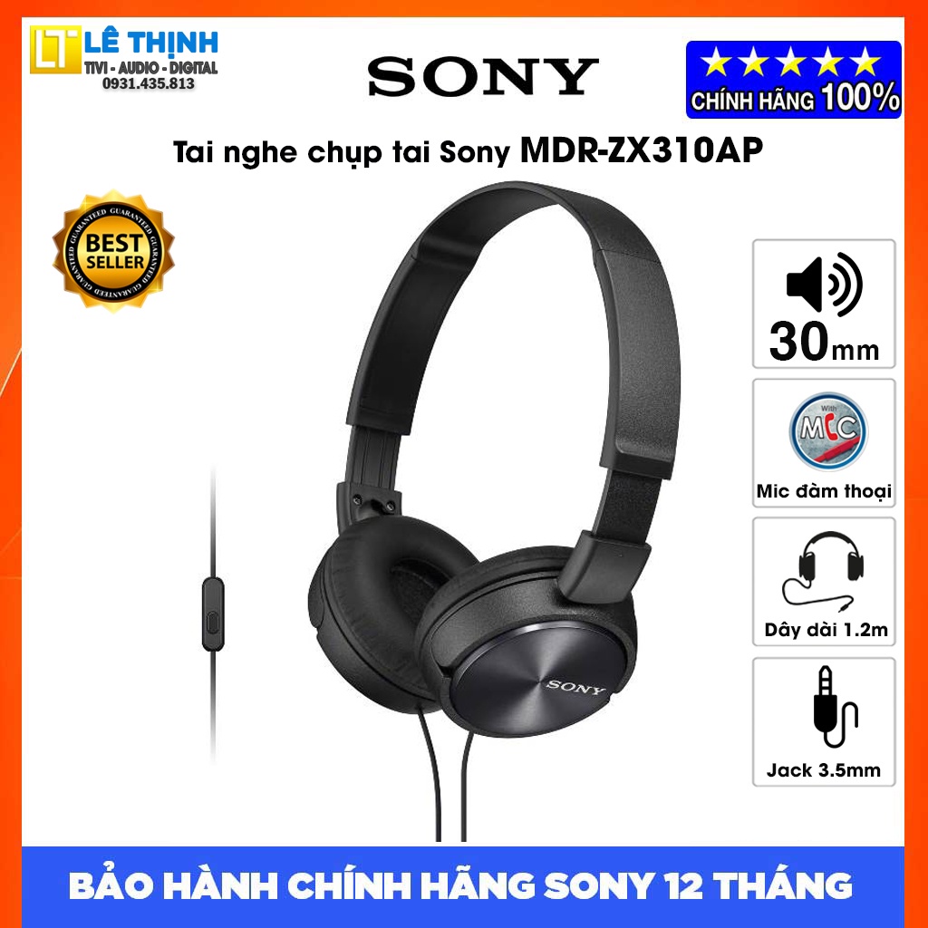 Tai nghe Sony MDR-ZX310AP (Đen) | Hãng phân phối | Bảo hành chính hãng 12 tháng toàn quốc