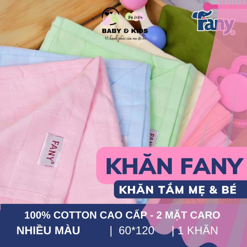 Khăn tắm cho mẹ và bé, Khăn tắm lớn Fany 100% cotton 2 mặt caro mềm mại, không bai xù 60*120