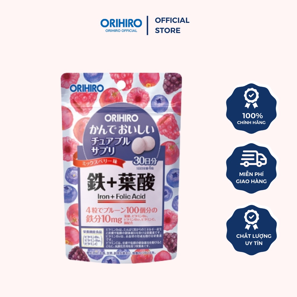 Viên bổ sung Sắt và Folic Acid Orihiro dạng túi 120 viên