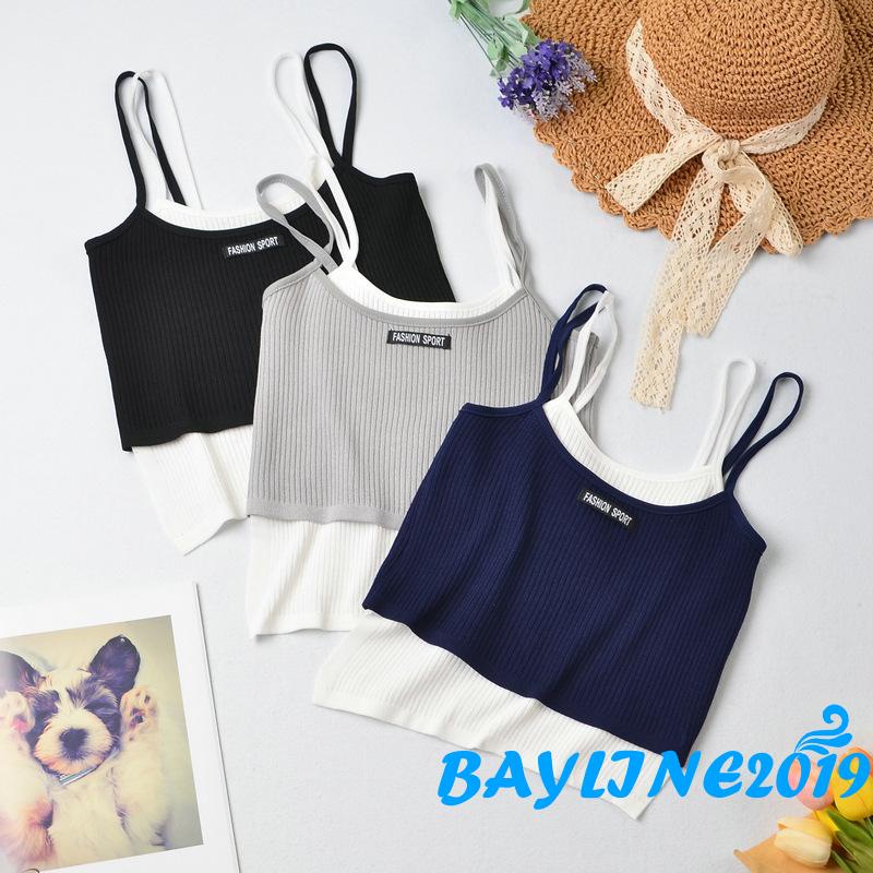 Áo thun nữ 2 dây giả hai lớp cổ chữ u màu sắc thời trang