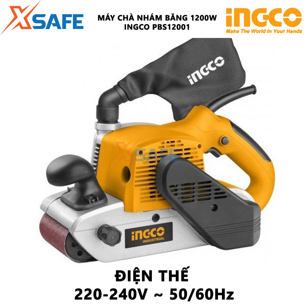 Máy chà nhám băng INGCO PBS12001 máy đánh bóng 220-240V~50/60Hz, Công suất 1200W, Tốc độ không tải 500m/phút làm nhẵn
