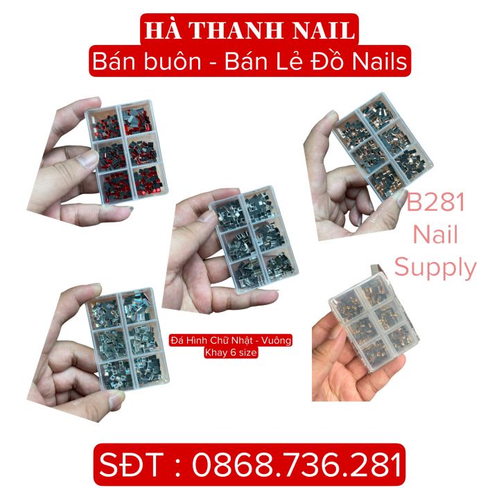 [ Có Sẵn ] Đá Đính Móng , Đá Nail Mix Mẫu Chữ Nhật , Hình Vuông Trang Trí Móng 5 Màu 6 Size