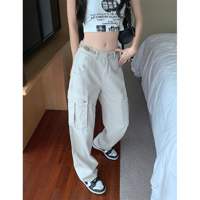 Quần Yếm Lưng Cao Ống Rộng Thời Trang Đường Phố Mỹ Cá Tính Cho Nữ