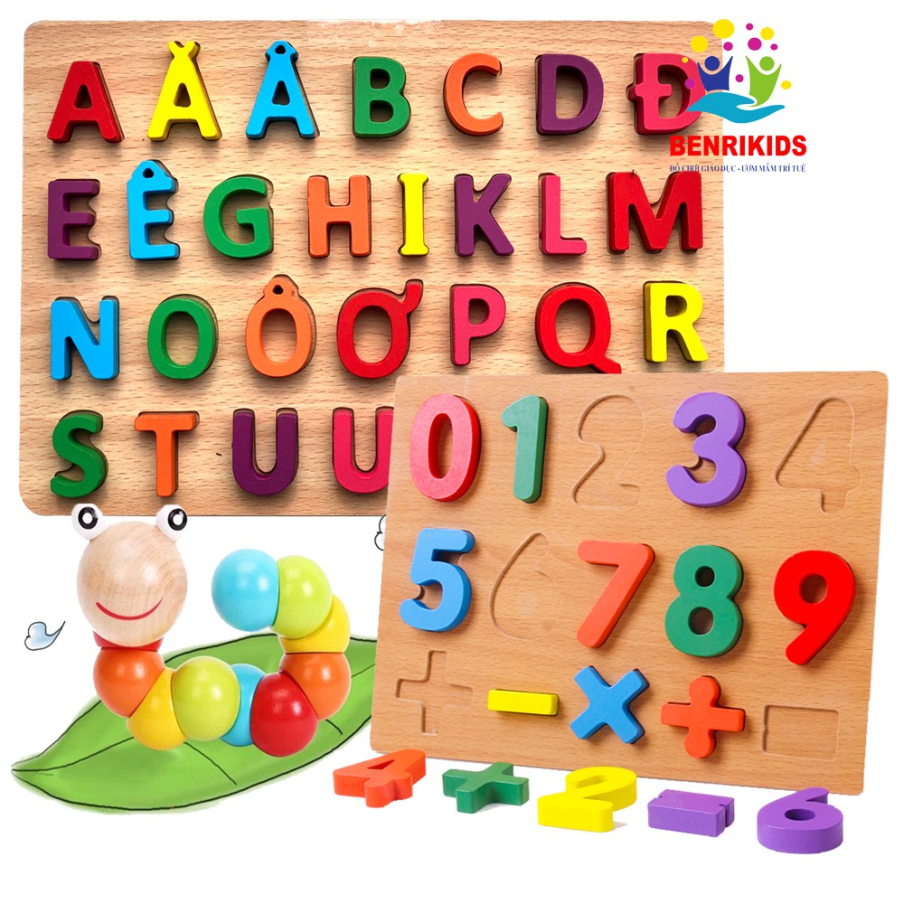 [Tặng Đồ Chơi Sâu Gỗ]Combo 2 Bảng Chữ Cái In Hoa Tiếng Việt Và 10 Số Nổi Benrikids-001 (Hàng Việt Nam)