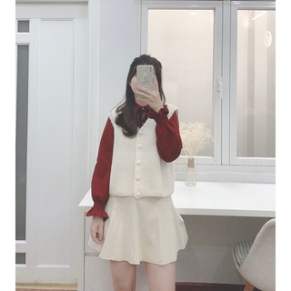 Áo len ghi lê trơn nút tròn