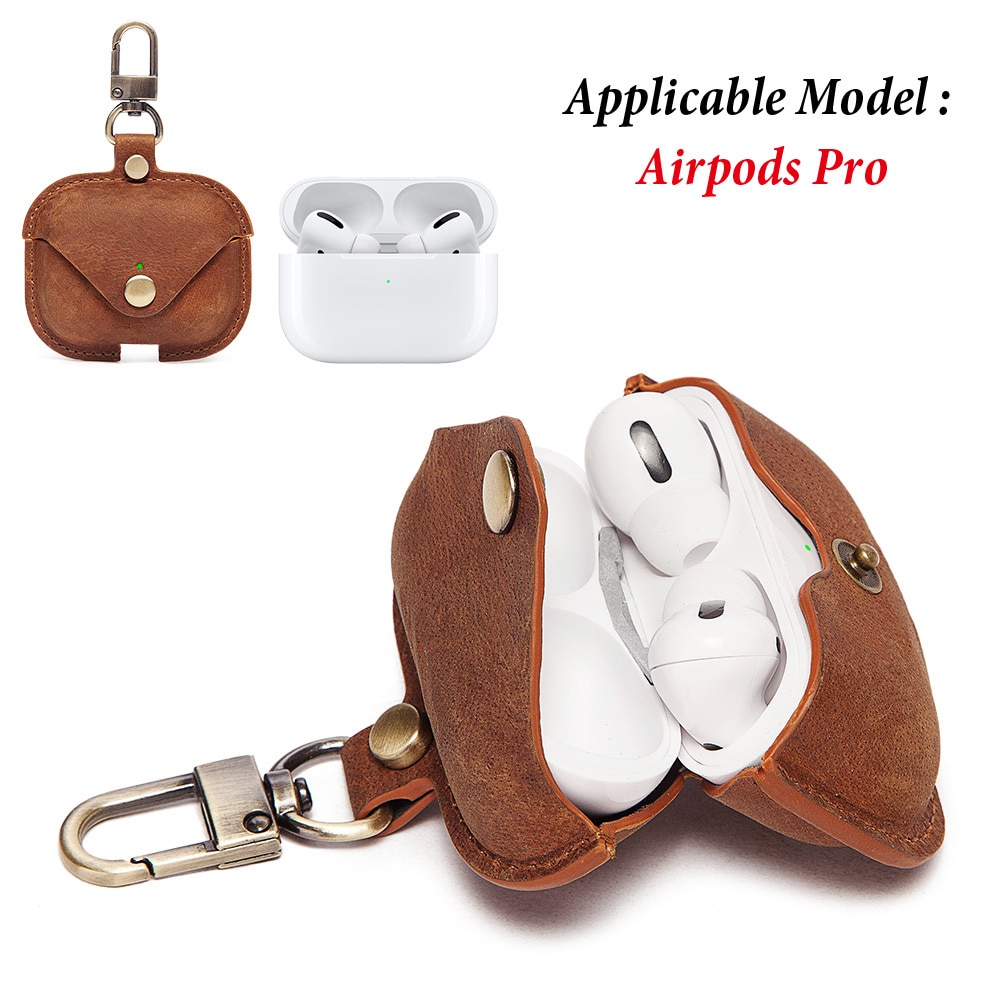 Vỏ Bảo Vệ Hộp Sạc Tai nghe không dây airpods pro dg1014 Bằng Da Bò Kiểu retro