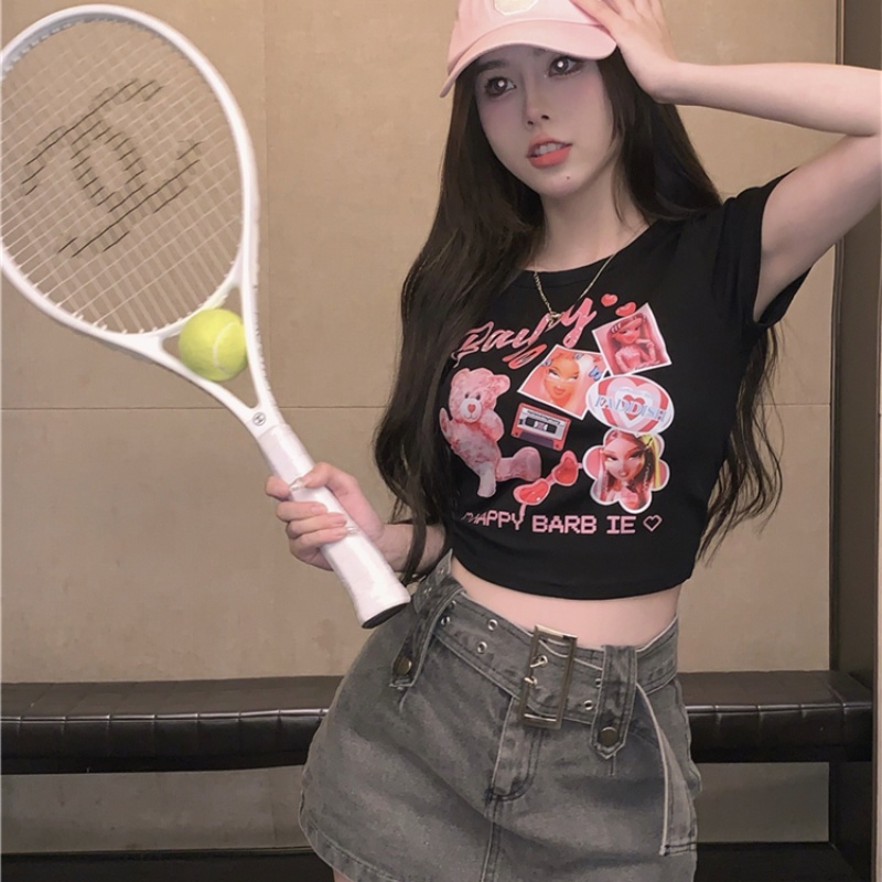 Áo Thun Tay Ngắn Dáng Ôm In Họa Tiết Hoạt Hình Dễ Thương Quyến Rũ Cho Nữ