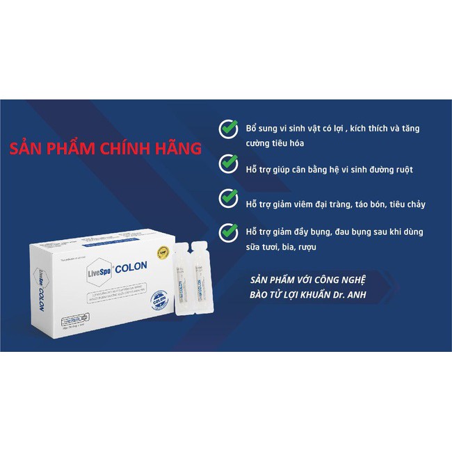 (CHÍNH HÃNG) Bào tử lợi khuẩn Livespo COLON ( Hộp 20 ống) giúp giảm triệu chứng viêm đại tràng: táo bón, tiêu chảy..