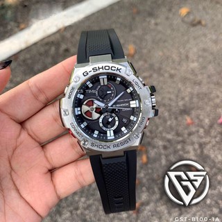 Đồng hồ thể thao nam gst b-100 dây cao su đen, viền thép hợp kim, không gỉ, không phai màu