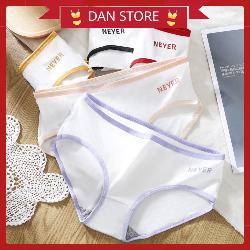 Quần Lót Cotton - Quần Lót Nữ Cotton thiết kế viền màu thêu chữ NEVER cao cấp thoáng mát DAN STORE MÃ 002