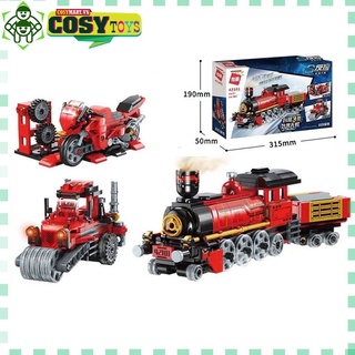 Đồ chơi lắp ghép xếp hình tàu hoả biến hình 3 trong 1 thành xe oto hoặc mô tô với 305 mảnh ghép