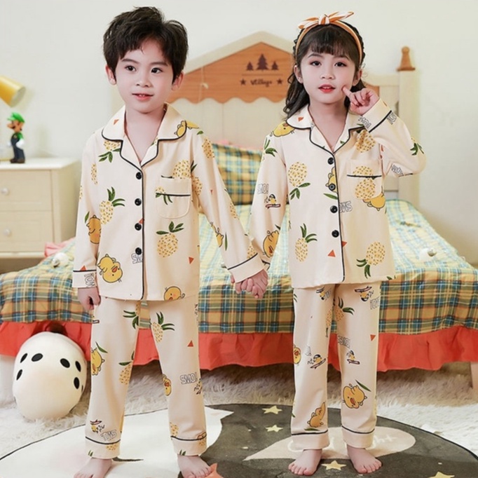 Bộ Đồ Ngủ Tay Dài Bằng Polyester In Họa Tiết Hoạt Hình Đơn Giản Cho Nam Và Nữ